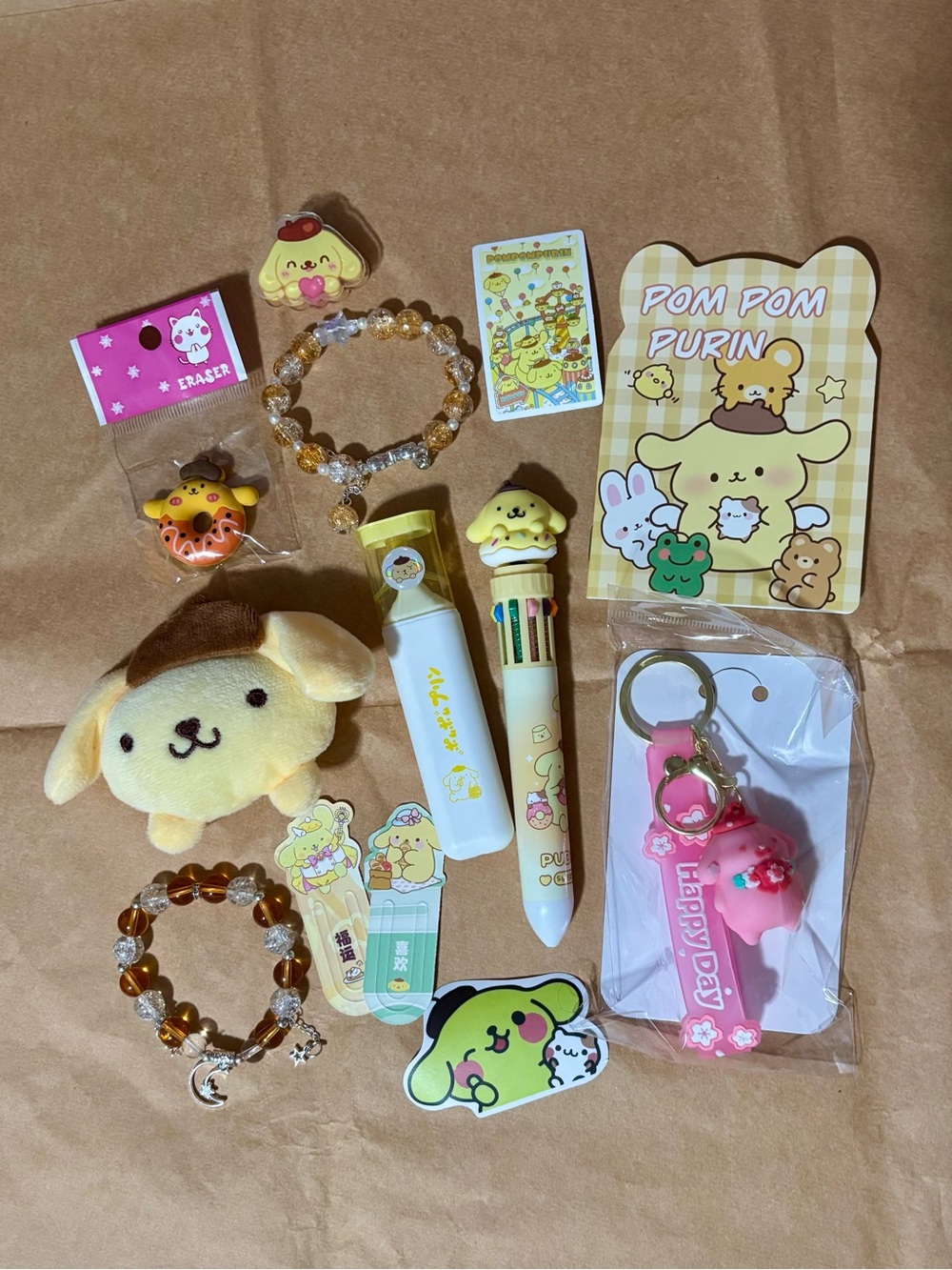 Sanrio Pom Pom Purin Yellow & Pink Cute Character Accessory Lot